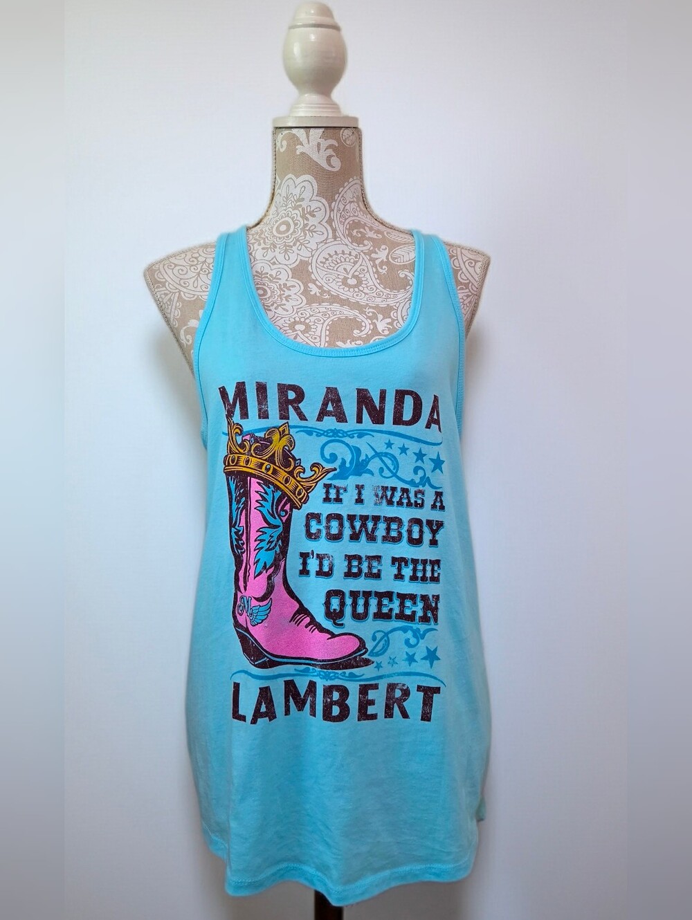 Miranda Lambert "If I Was A Cowboy" Next Level Turquoise Racerback Tank Size XL